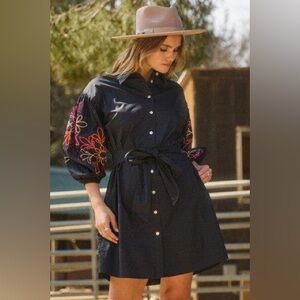 ODDI Los Angeles Black Dress with Vibrant Embroidery